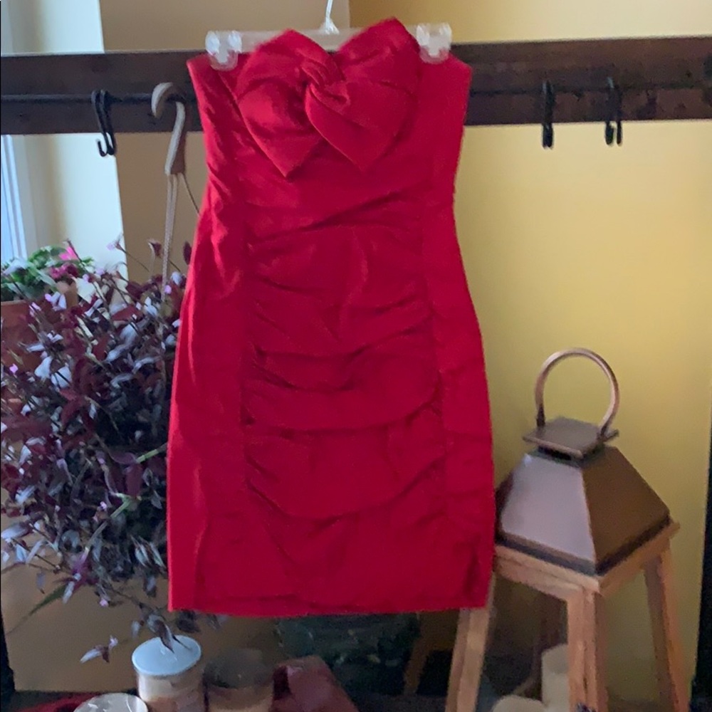 Red strapless dress